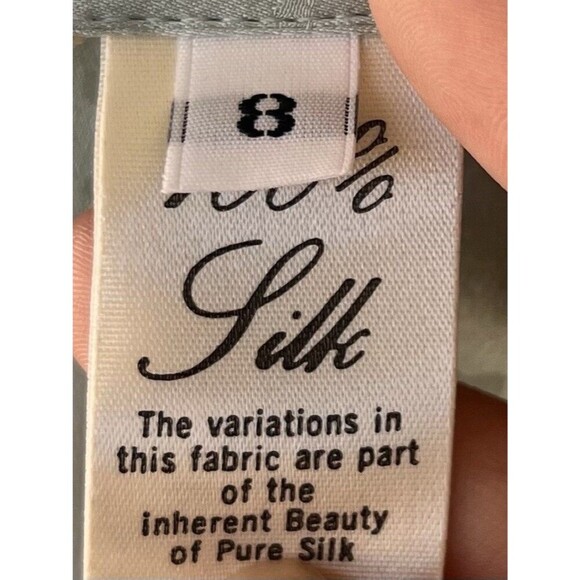 VTG David Hayes Silk Blouse Size 8 Mint Green Jacquard Butterfly Puff Sleeve - Picture 6 of 7